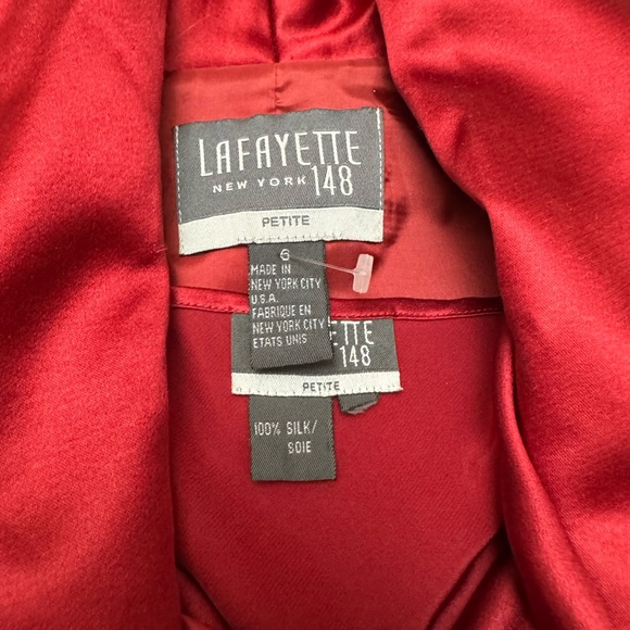 Lafayette 148 New York Red Silk 2pc Set Red Cropped Jacket and Shell | Petite 6 - Picture 2 of 8